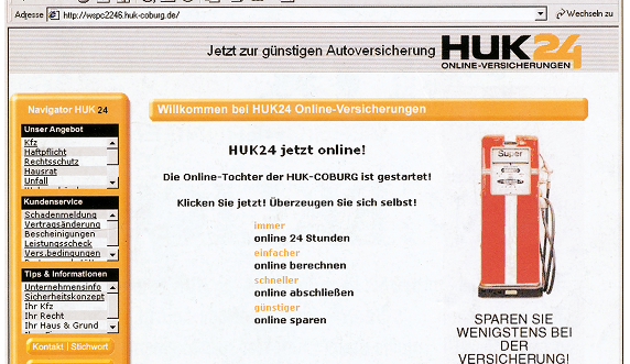 Wegweisend: Die HUK24 ist der erste Direktversicherer in Deutschland, der den gesamten Versicherungsprozess komplett online abwickelt.